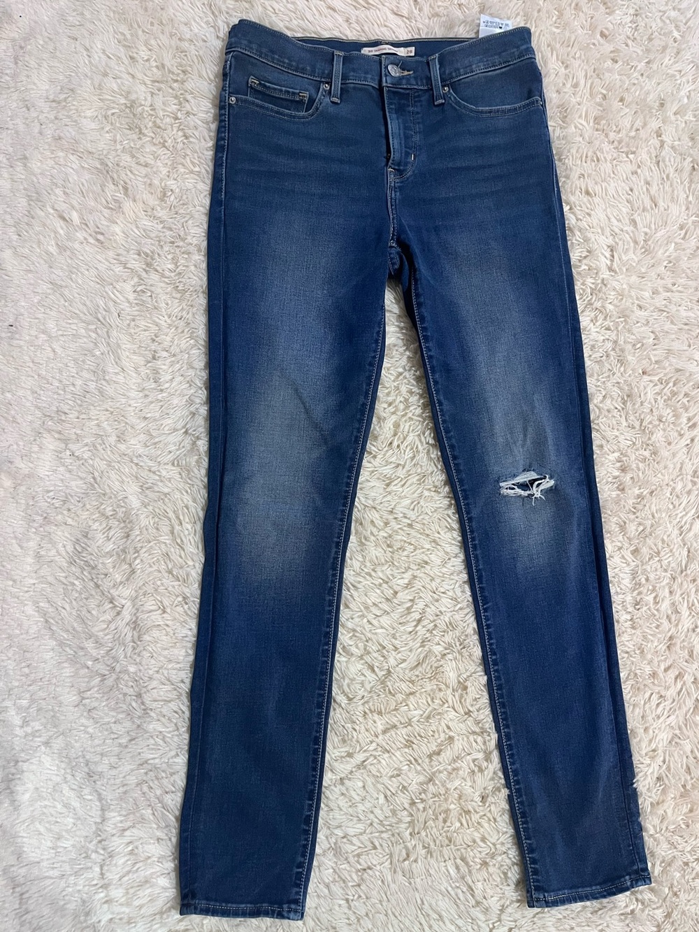 Levi Slim Fit Dark Blue Skinny Jeans with Knee Distress Size 28
